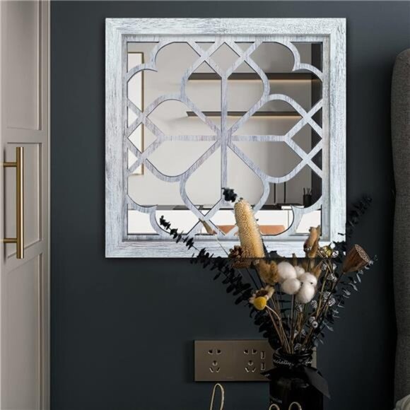 2 PCS Square Wall Mirror,Gorgeous Rustic Farmhouse Accent Mirror - Picture 2 of 6